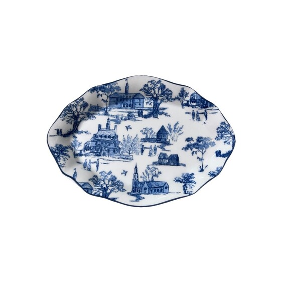 Colonial Williamsburg Soap Dish Ring Tray Townscape Toile Blue & White Ceramic - Picture 1 of 5